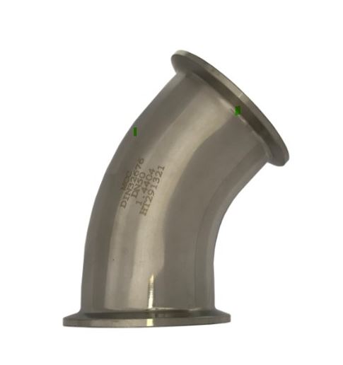 Tri-Clamp, RVS316T, bocht 45° 2 x Clamp