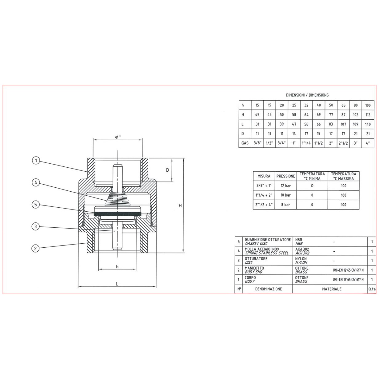 Messing tussenklep type 40, 3/8"