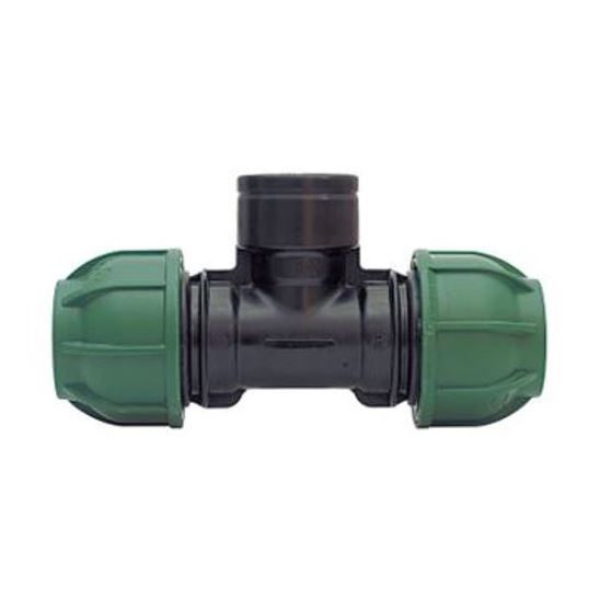 PE klemkopp. T-stuk 16x1/2"x16mm bi.dr.