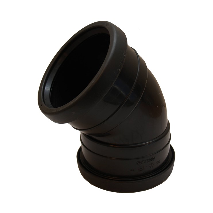 PP bocht 45°, mof / mof, zwart S