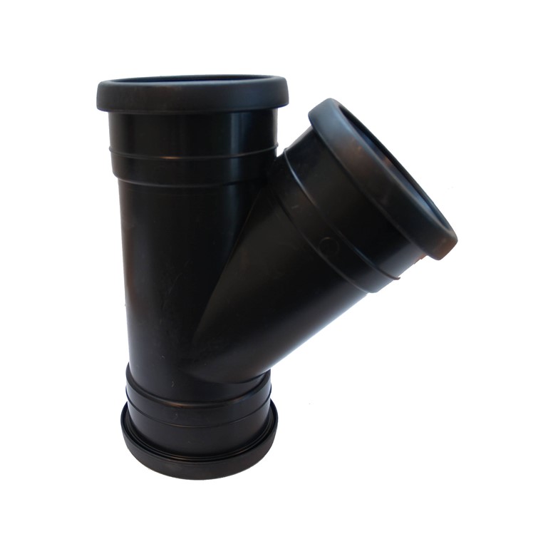 PP t-stuk 45°, 3 x mof, zwart